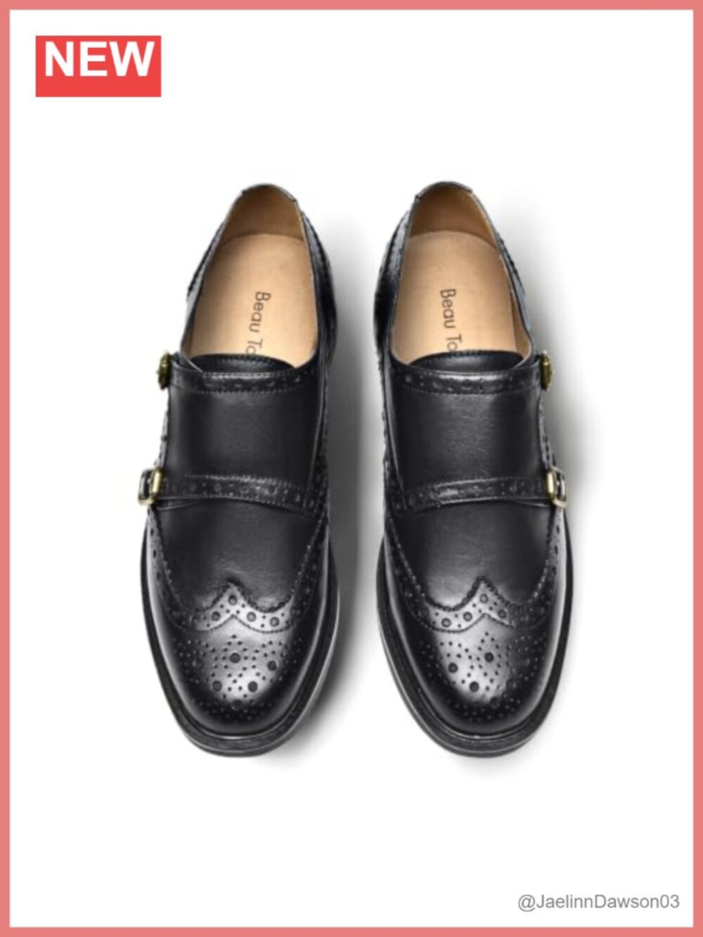 Women's Genuine Leather Monk Strap Loafers Brogues Wingtip Buckle Shoes
